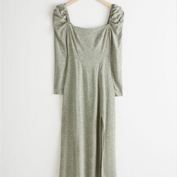 Nwt & other stories green speckled puff sleeve smocked midi dress women’s 6 - Picture 1 of 9